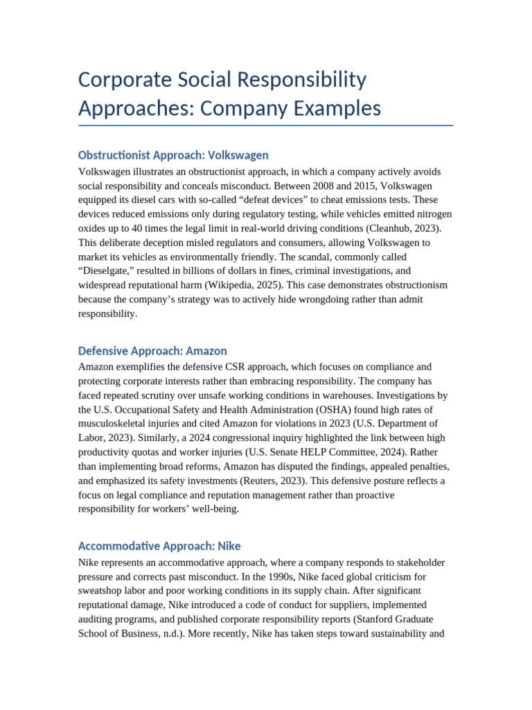 Corporate Social Responsibility Approaches | PDF | Corporate Social ...