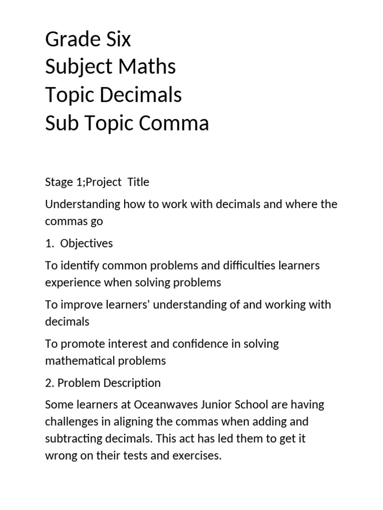 Improving Decimal Comma Understanding | PDF | Learning | Mathematics