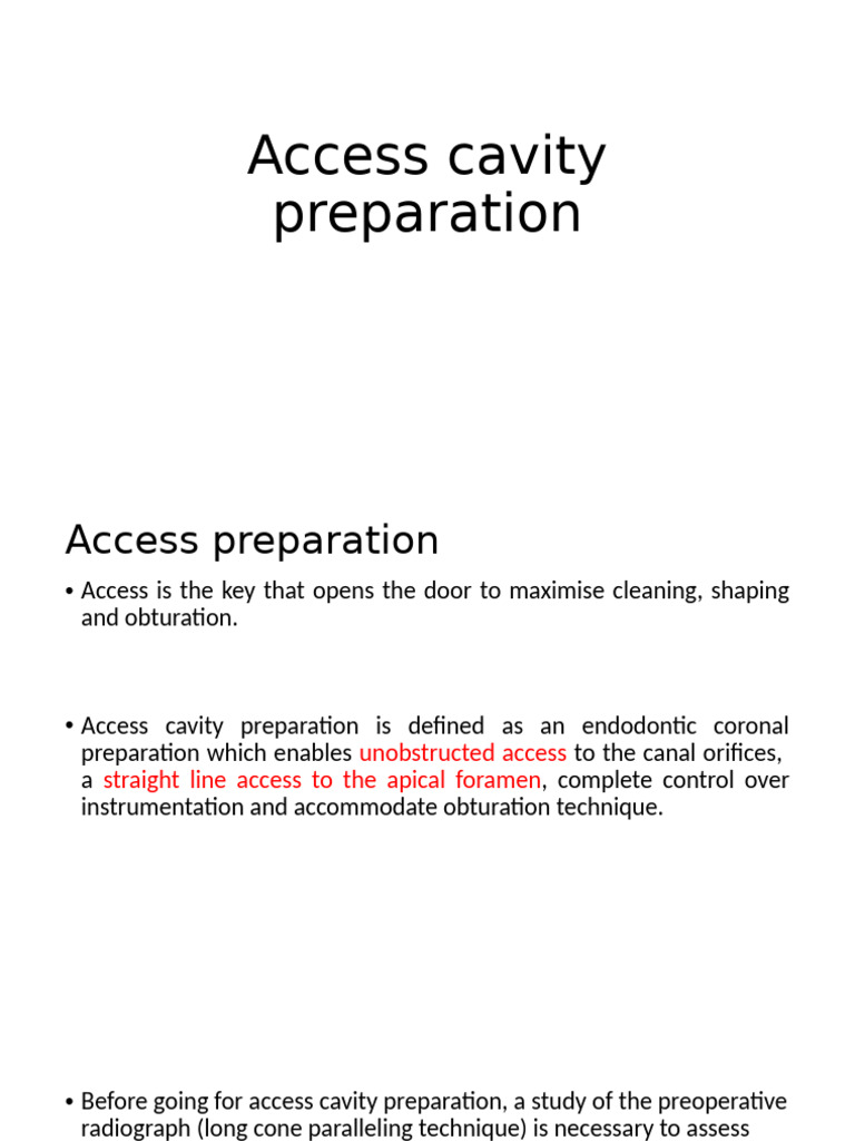 Access Cavity Preparation in Endodontics | PDF | Medical Specialties ...