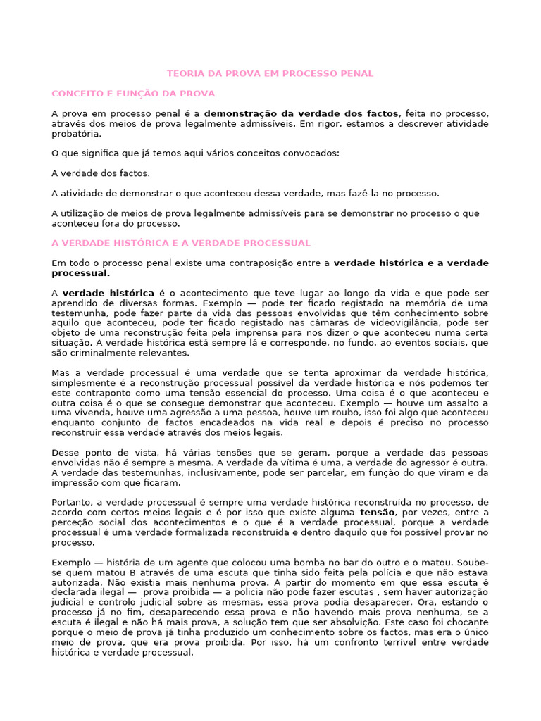 Teoria da Prova no Processo Penal | PDF | Prova (jurídico) | Crimes