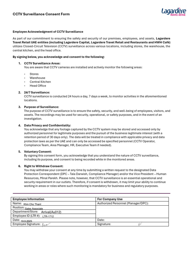 CCTV Surveillance Consent Form | PDF | Closed Circuit Television ...