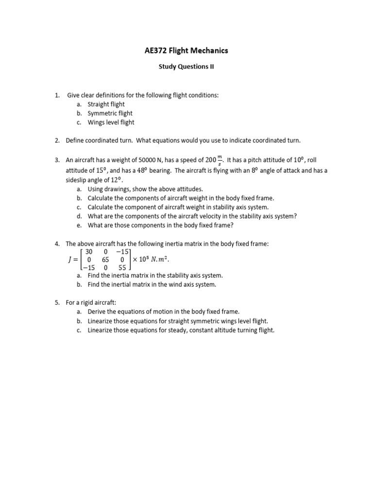 Flight Mechanics Study Questions | PDF