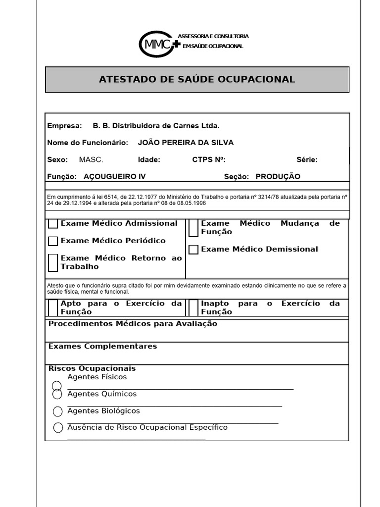 Atestado de Saude Ocupacional | PDF
