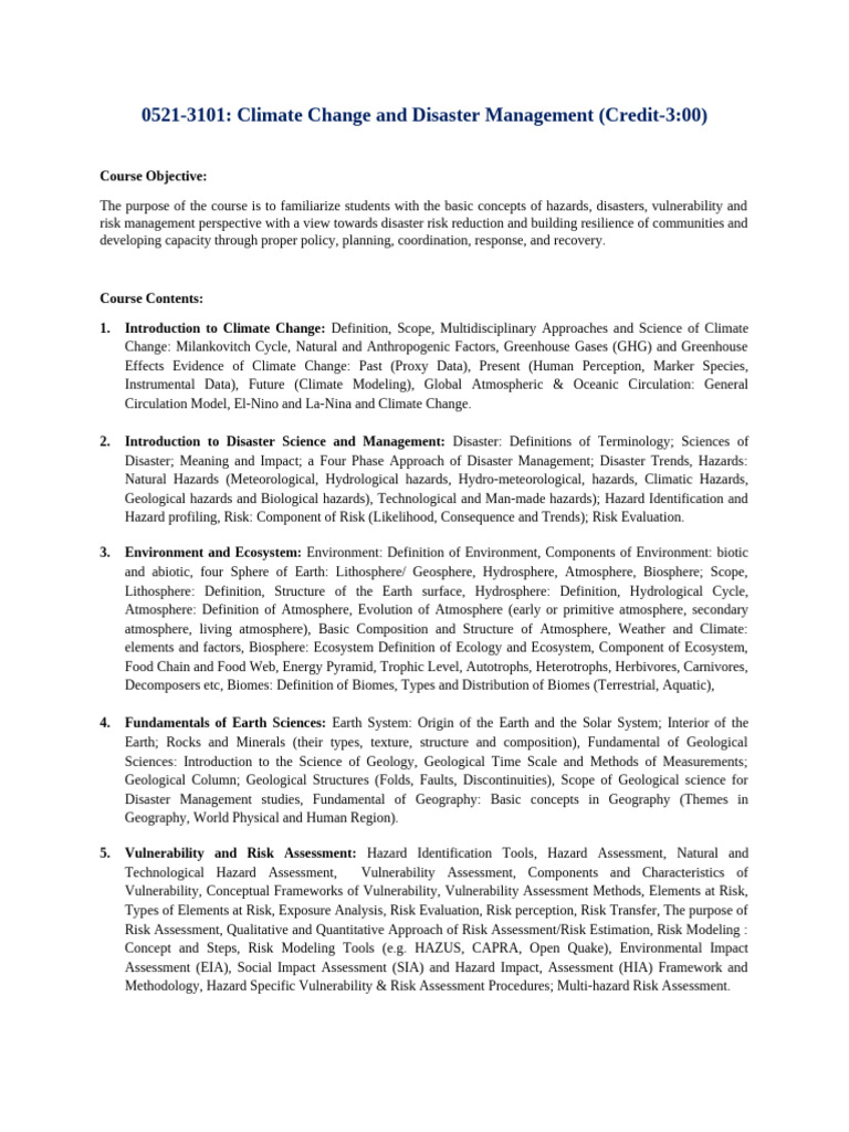 Climate Change & Disaster Management Course | PDF | Climate | Emergency ...