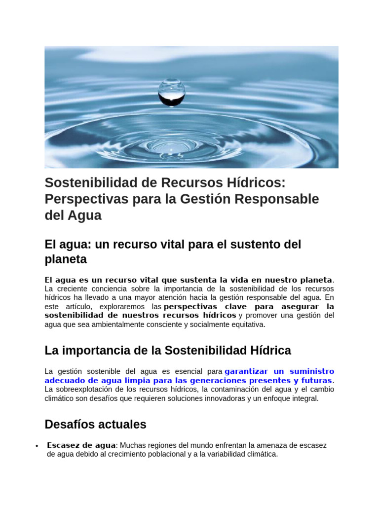 Gestión Sostenible del Agua: Claves y Retos | PDF | Sustentabilidad | Agua