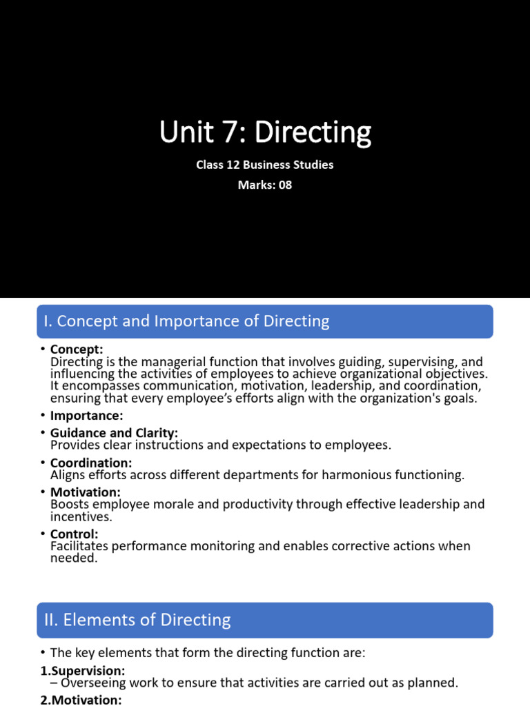Directing in Business Studies: Key Concepts | PDF | Leadership ...