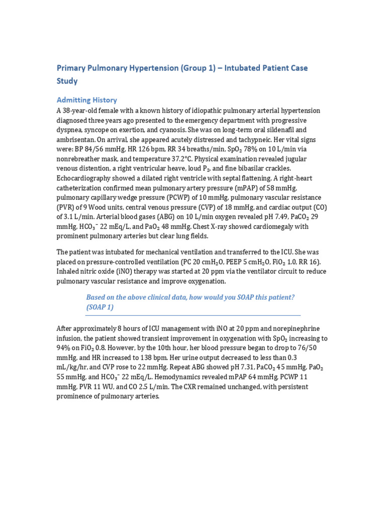 Primary Pulmonary Hypertension Case Study | PDF | Blood Pressure ...