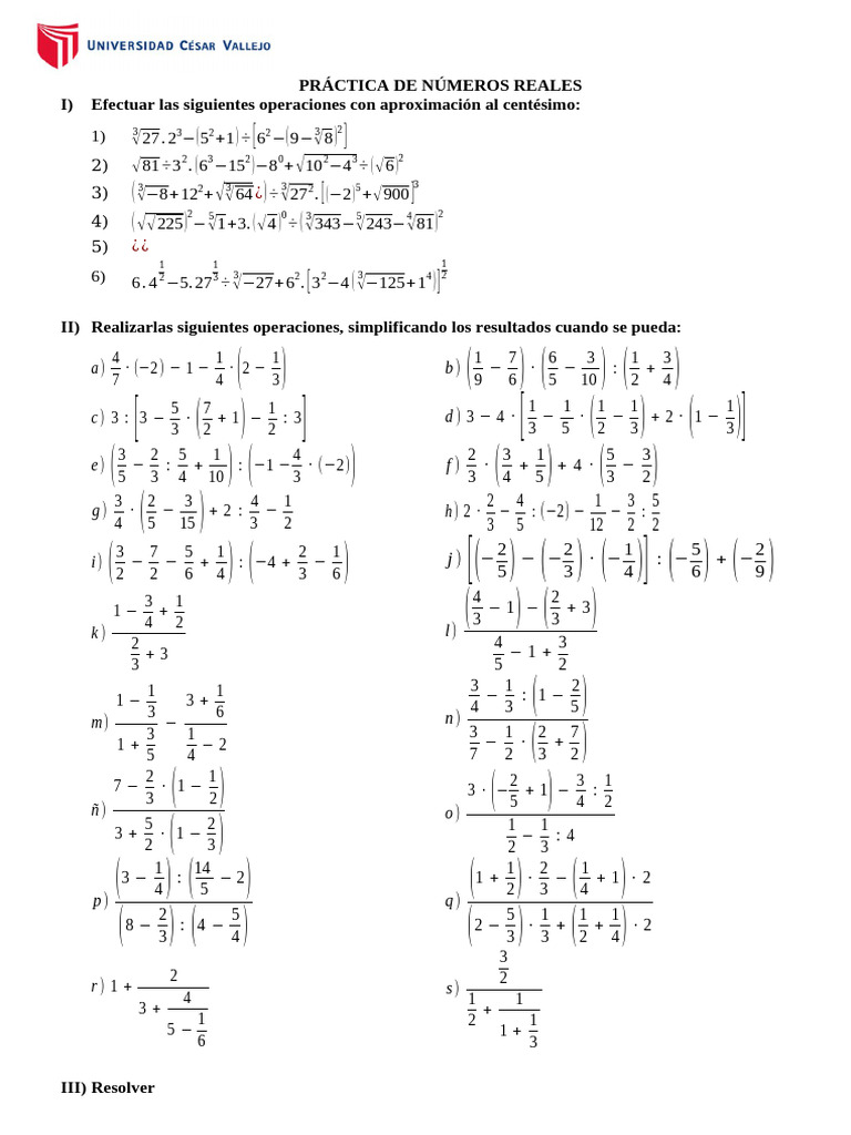 Operaciones y Problemas con Números Reales | PDF | Matemáticas