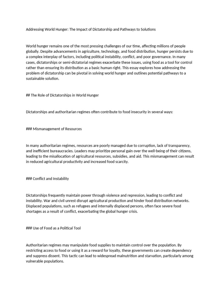 Addressing World Hunger The Impact of Dictatorship | PDF | Food ...