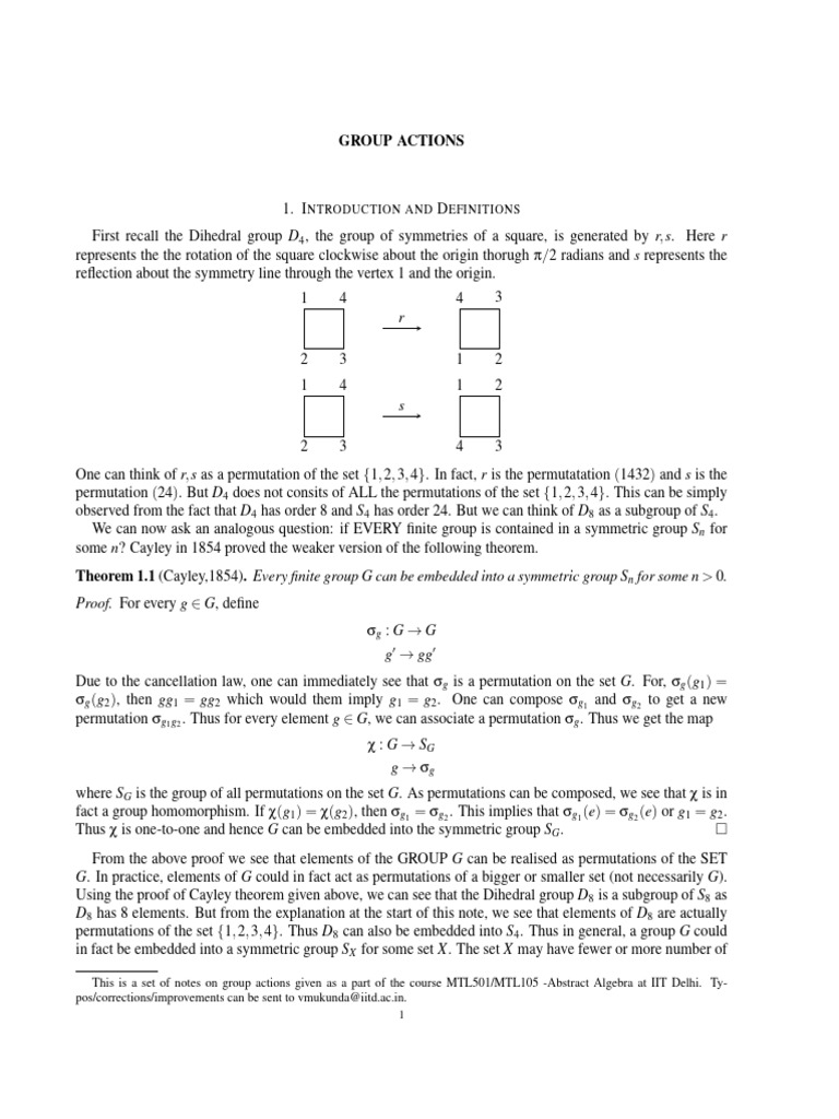 Notes On Group Actions and Sylow Theorems | PDF | Index Of A Subgroup ...