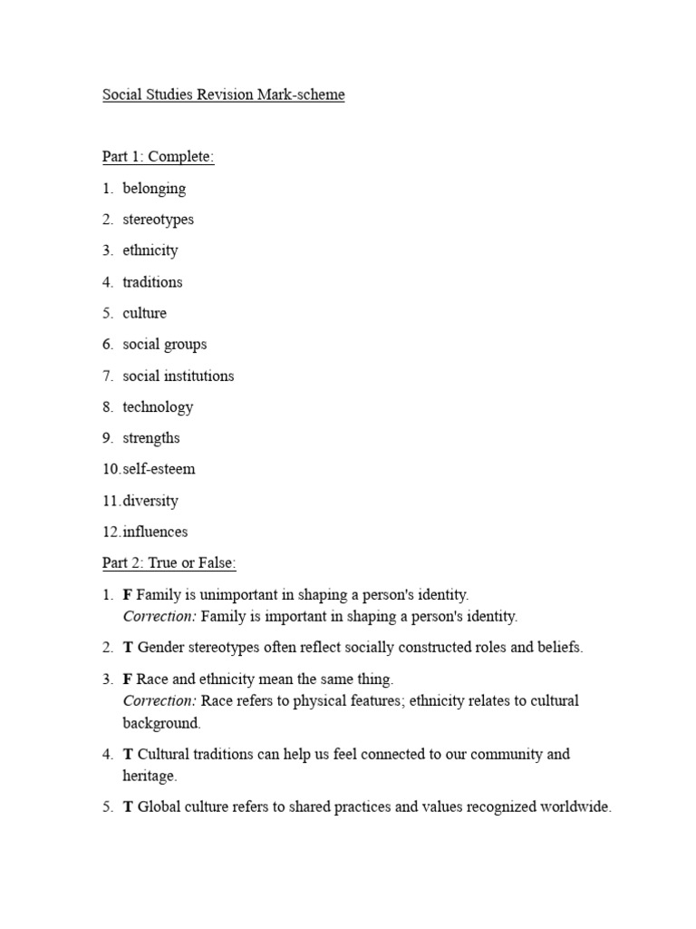 Social Studies Revision Guide: Key Concepts | PDF | Identity (Social ...