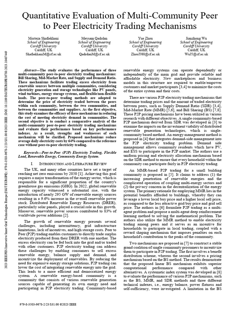 Quantitative Evaluation of Multi-Community Peer To Peer Electricity ...