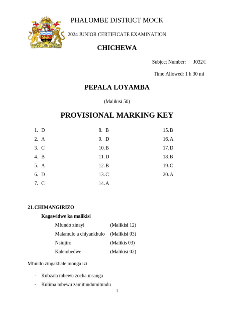Phalombe Mock Exam Marking Key | PDF | Chess Theory | Chess