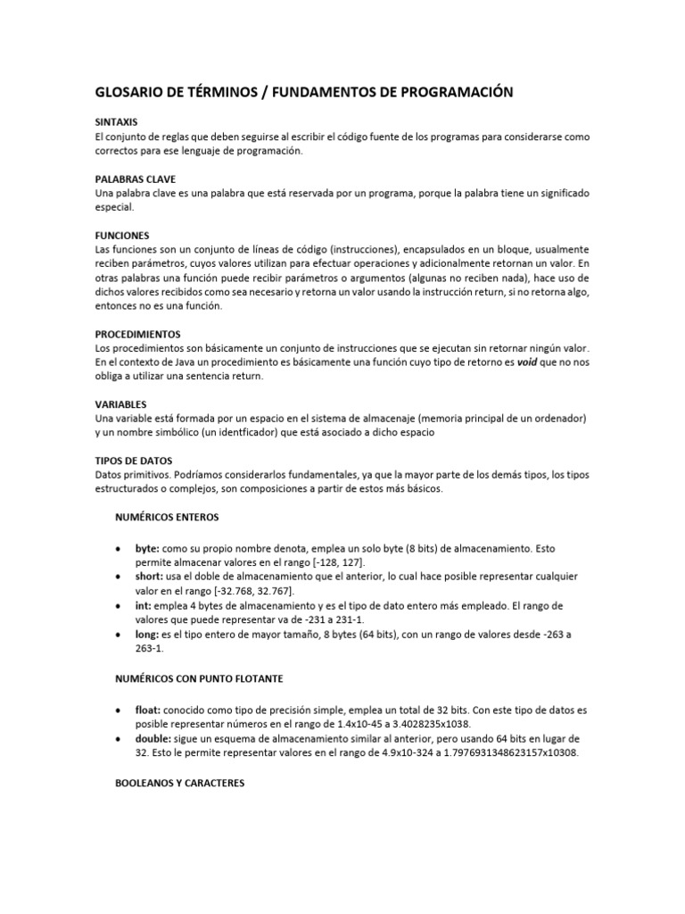 Glosario de Fundamentos de Programación | PDF | Objeto (informática ...