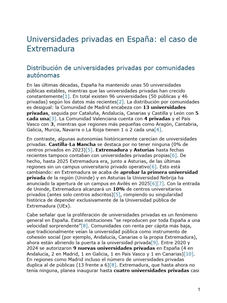 Universidades Privadas en España - El Caso de Extremadura | PDF ...