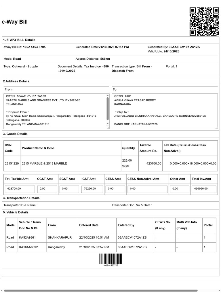 E-Way Bill NO. 880 | PDF | Economy Of India | Sales