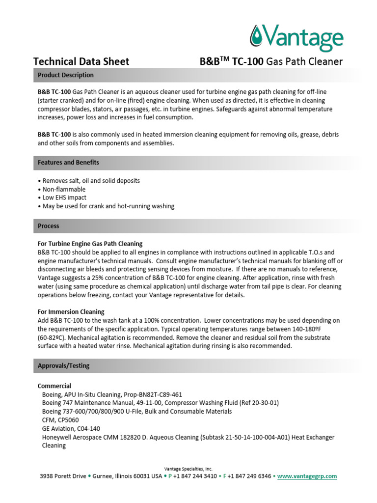 B&B TC-100 Gas Path Cleaner Overview | PDF | Gas Turbine | Engines