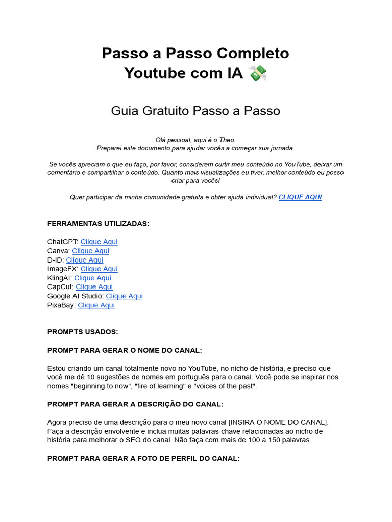 Guia Completo para Criar Canal no YouTube | PDF | Imagem | YouTube