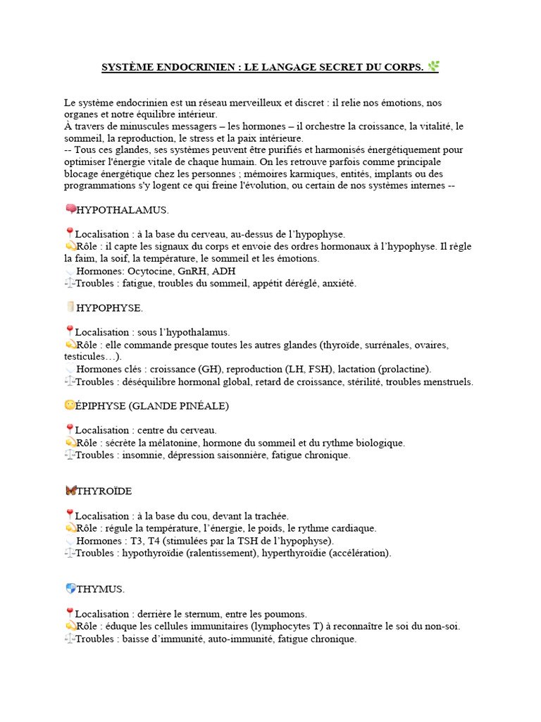 Comprendre le Système Endocrinien | PDF | Hypothalamus | Hormone