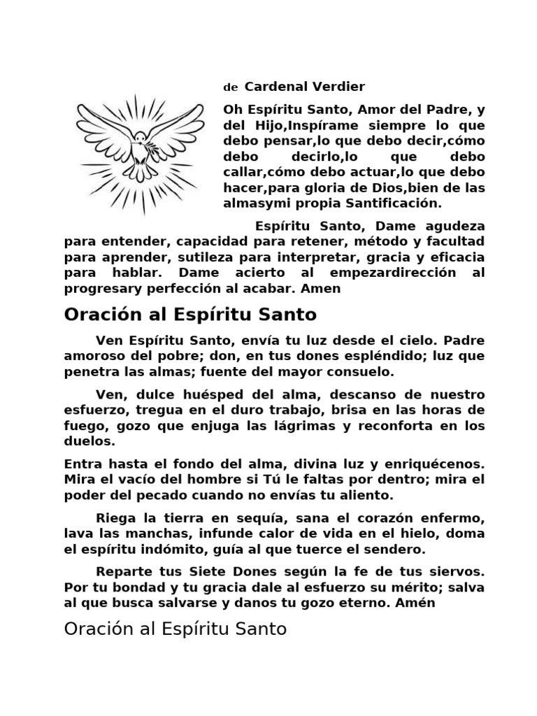 Oración al Espíritu Santo de Verdier | PDF | Gracia divina | espíritu Santo