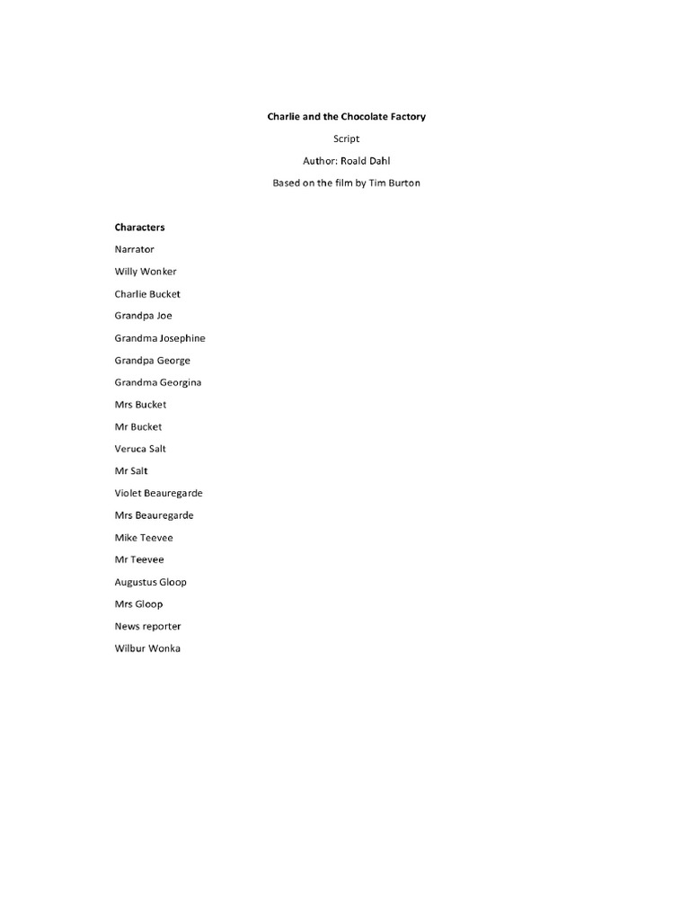 Charlie and The Chocolate Factory Script | PDF