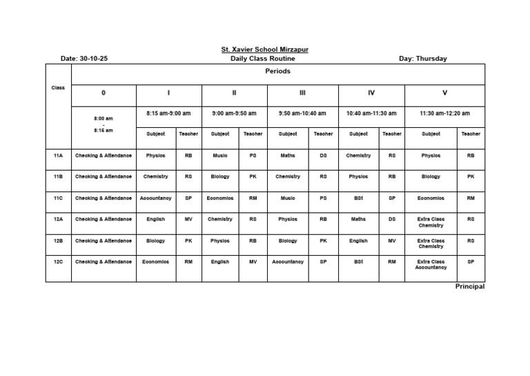 11th & 12th Daily Class Routine - 1 | PDF
