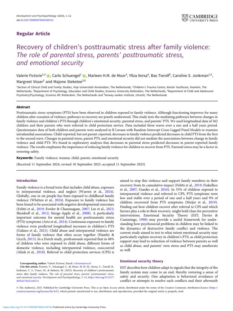 Recovery of Childrens Posttraumatic Stress After | PDF | Domestic ...