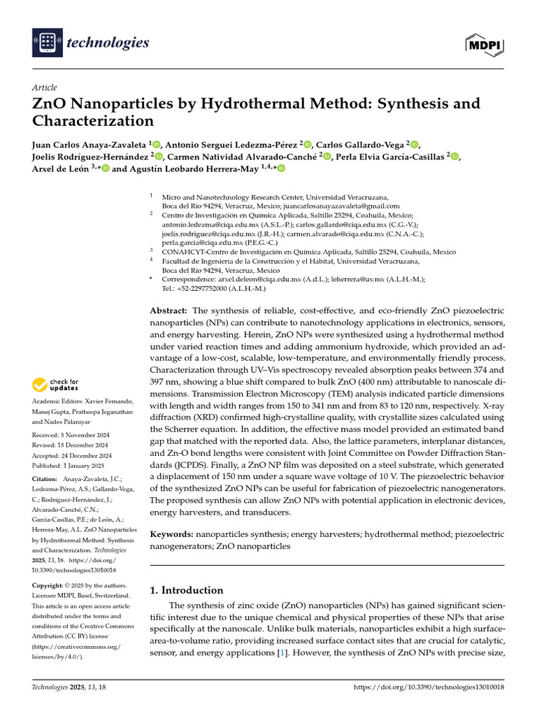 Hydrothermal Synthesis of ZnO Nanoparticles | PDF | Zinc Oxide ...
