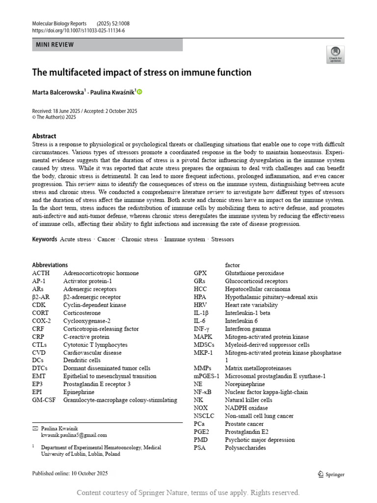 Impact of Stress on Immune Function | PDF | Immune System | Stress ...