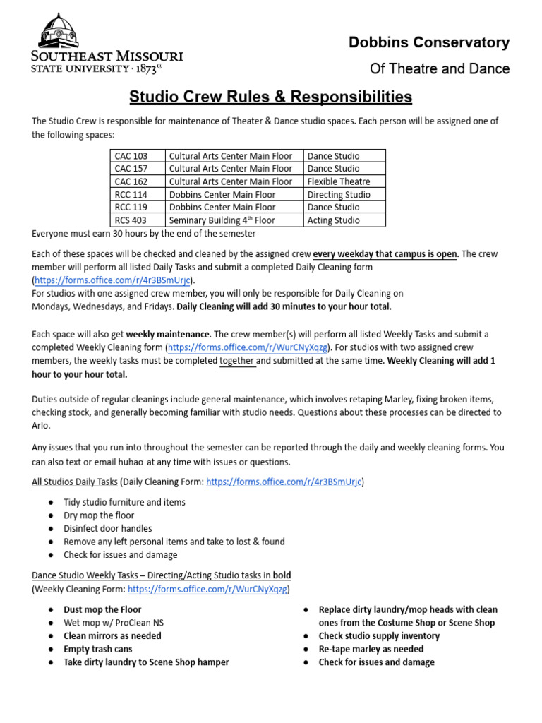 Studio Crew Responsibilities Guide | PDF | Cleaning