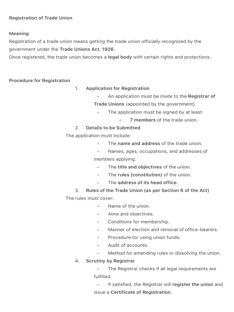 Trade Union Registration and Recognition Guide | PDF | Trade Union ...