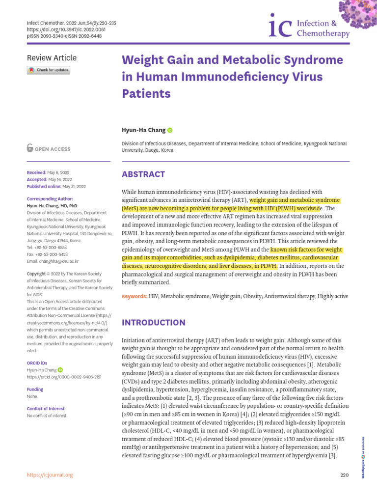 HIV Weight Gain and Metabolic Syndrome | PDF | Obesity | Metabolic ...