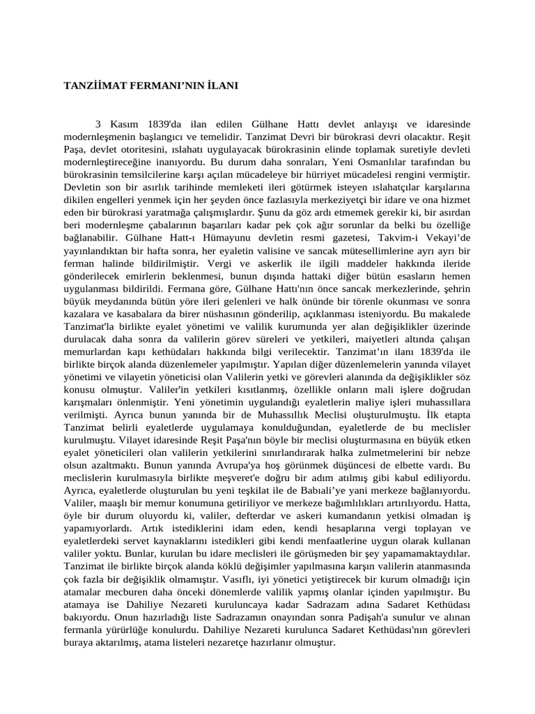 Tanzimat Fermanının Ortaya Çıkışı Ve İlanı | PDF