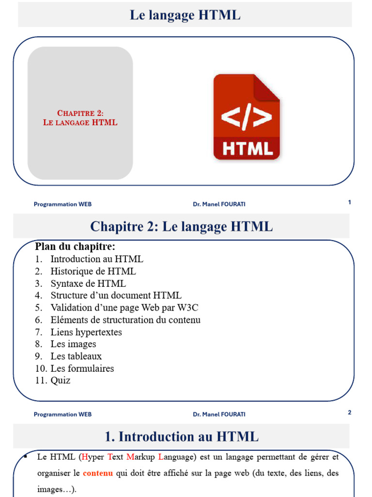 Introduction au langage HTML et sa structure | PDF | Html | Langage de ...