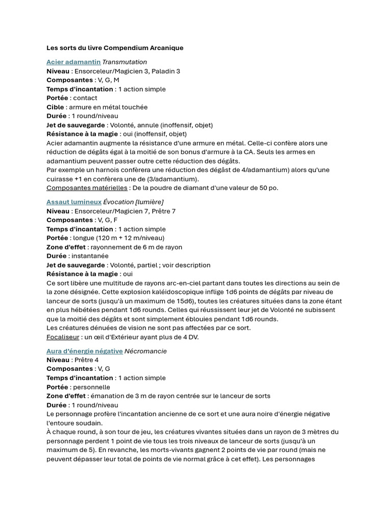 Sorts du Compendium Arcanique | PDF