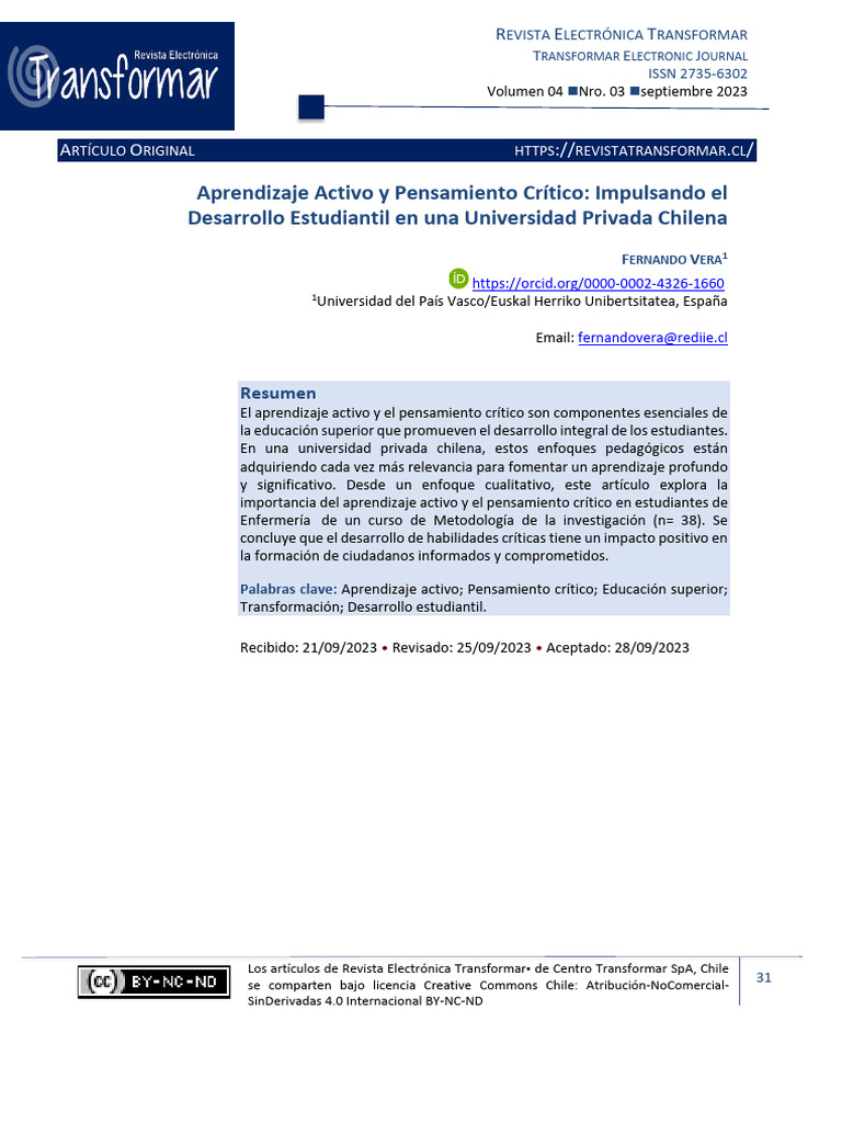 Aprendizaje Activo y Pensamiento Crítico en Chile | PDF | Aprendizaje ...