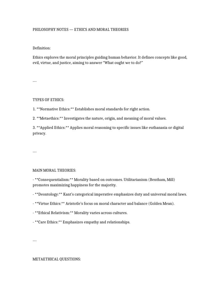 Philosophy Ethics and Moral Theories | PDF