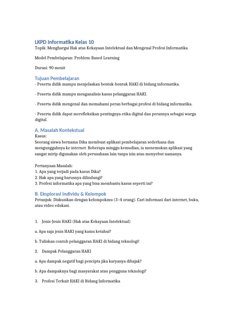 LKPD HAKI Profesi Informatika | PDF