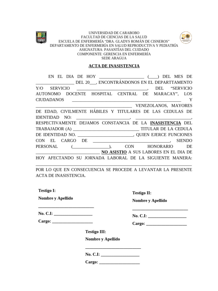 Acta de Inasistencia Laboral Enfermería | PDF