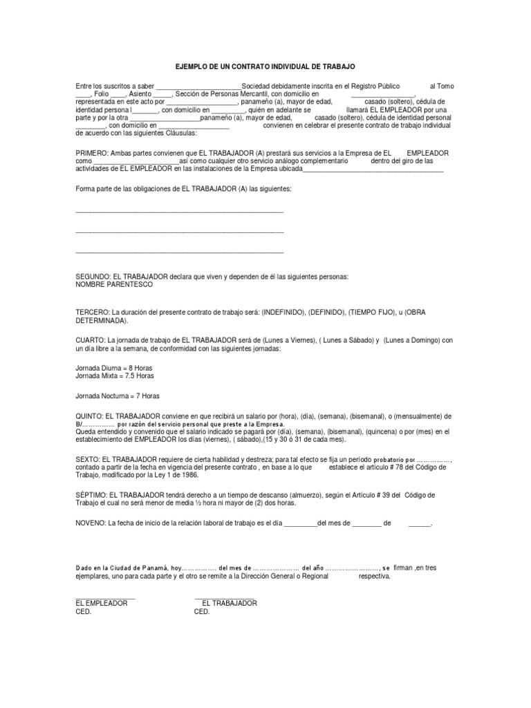 Ejemplo De Un Contrato Individual De Trabajo Gobierno Política