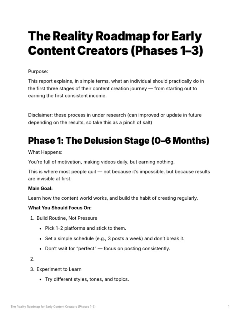 The Reality Roadmap For Early Content Creators (Phases 13) | PDF