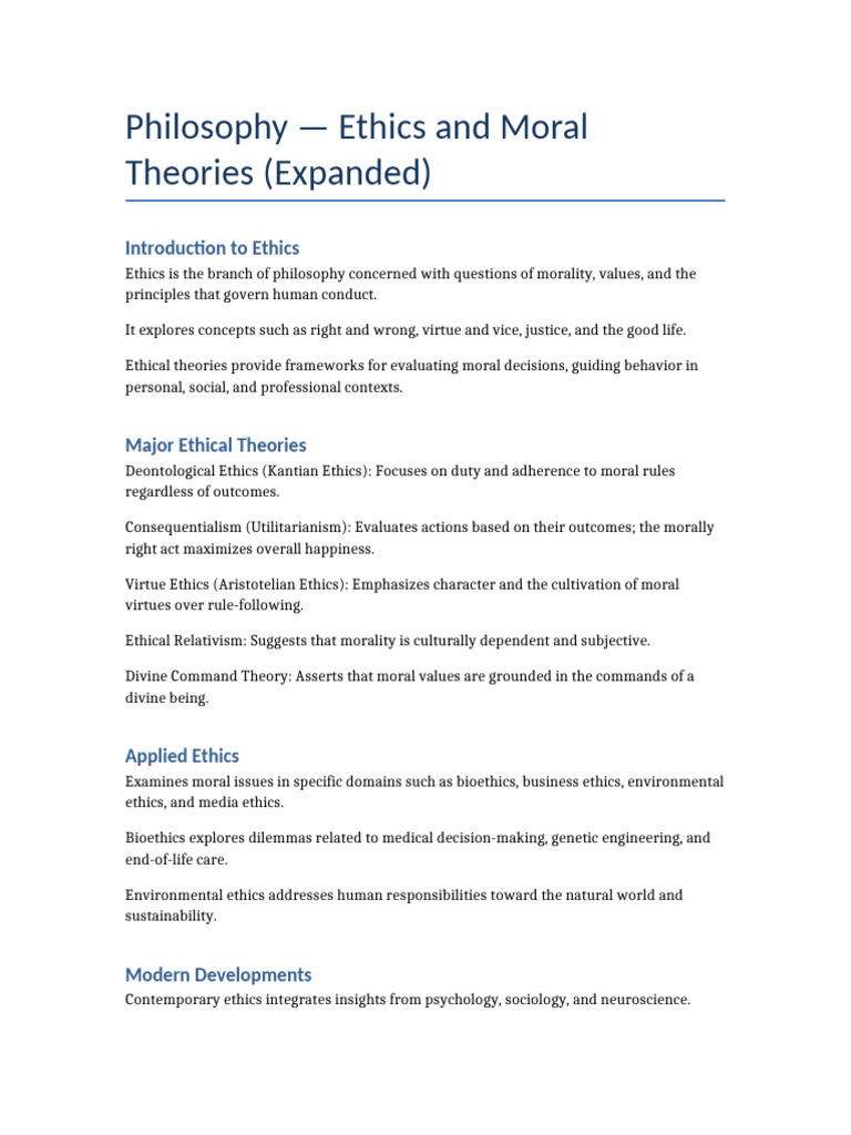 Philosophy Ethics and Moral Theories EXPANDED | PDF