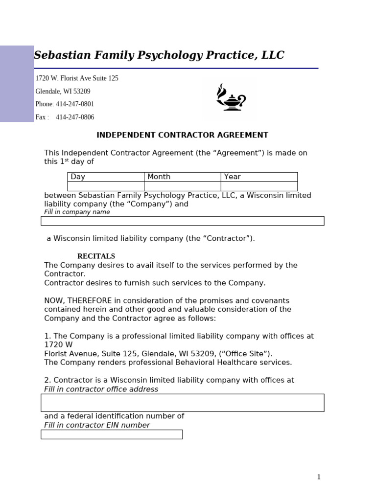 Independent Contractor Agreement for Counseling Services | PDF ...