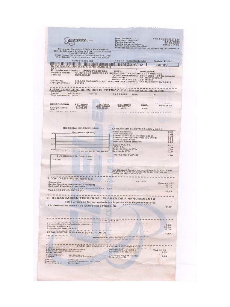 Planilla de Servicios Basicos | PDF