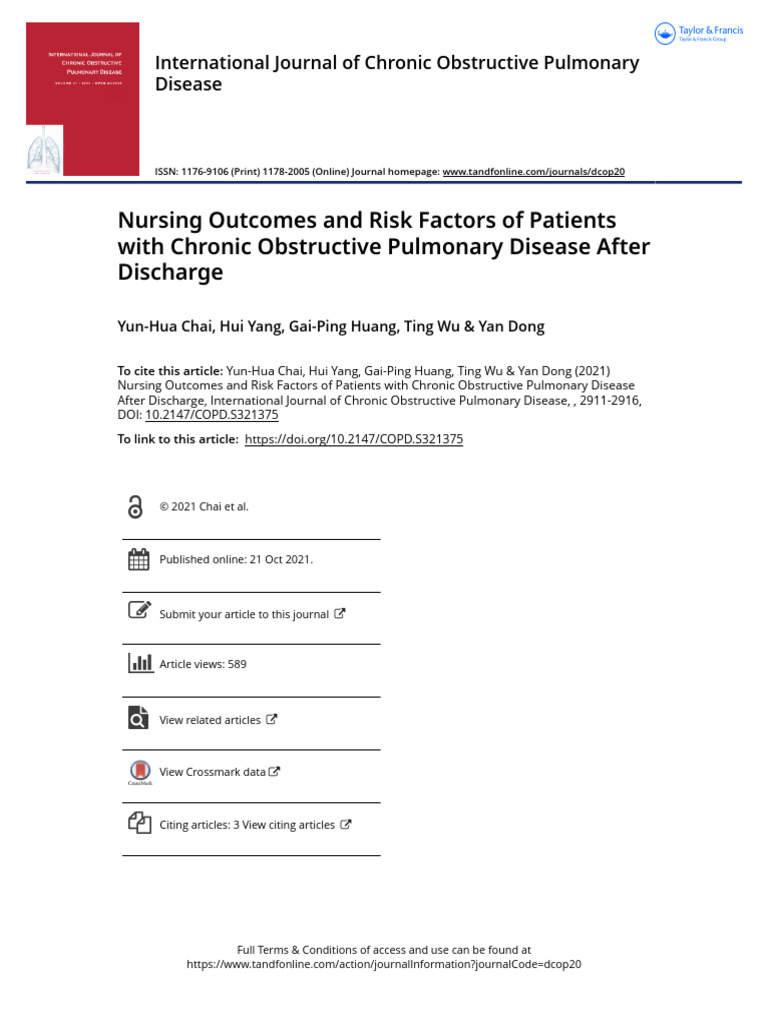 Nursing Outcomes and Risk Factors of Patients With Chronic Obstructive ...
