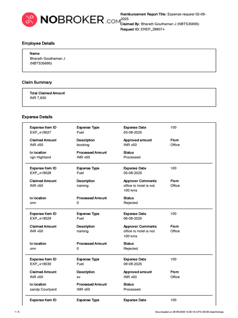 Fuel Expense Reimbursement Report | PDF