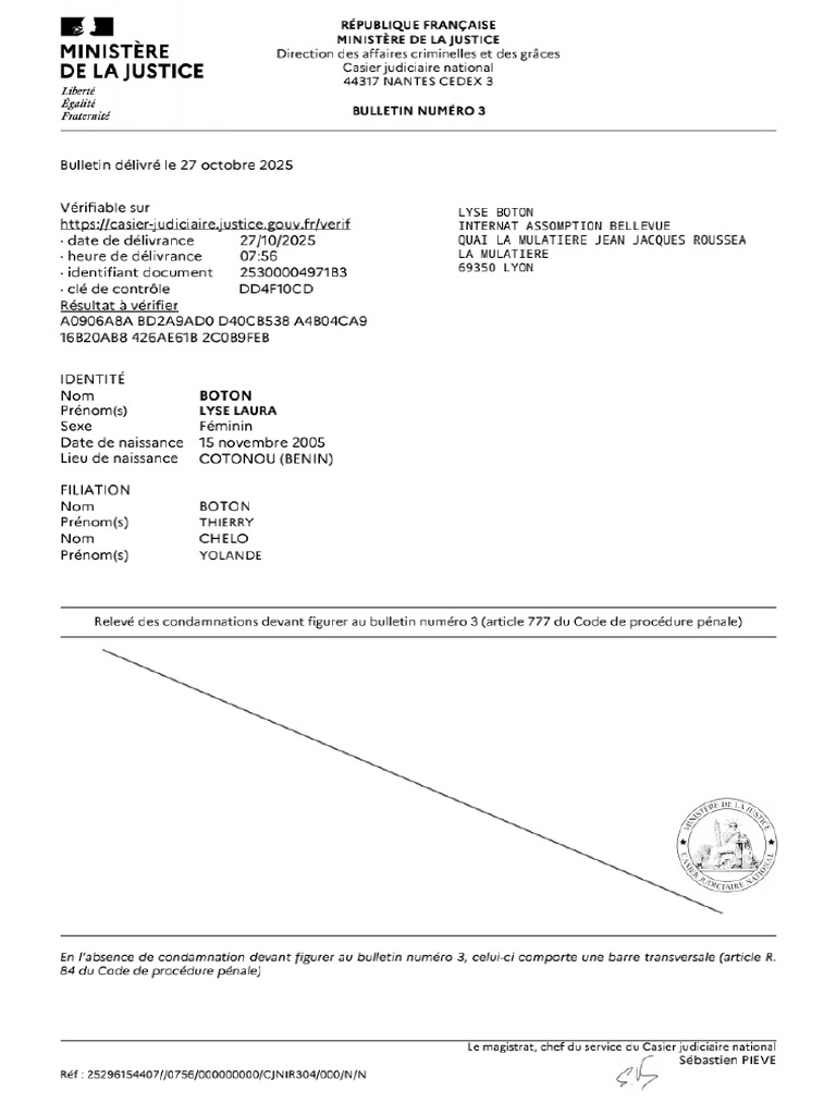 Extrait de Casier Judiciaire | PDF