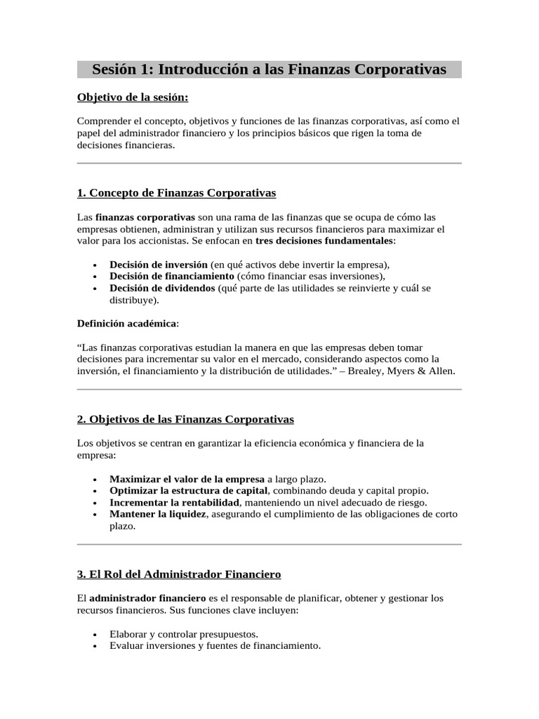 Bloque 1 Sesiones 8 Introducción A Las Finanzas Corporativas | PDF ...