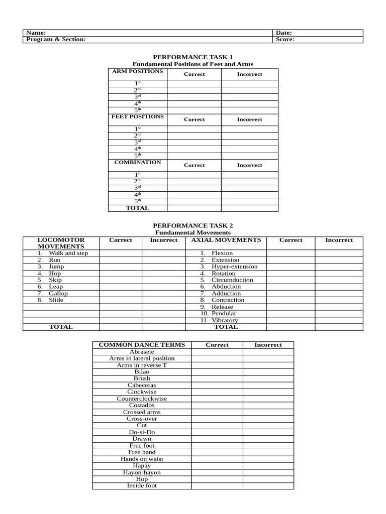 Dance Performance Assessment Guide | PDF | Anatomical Terms Of Motion