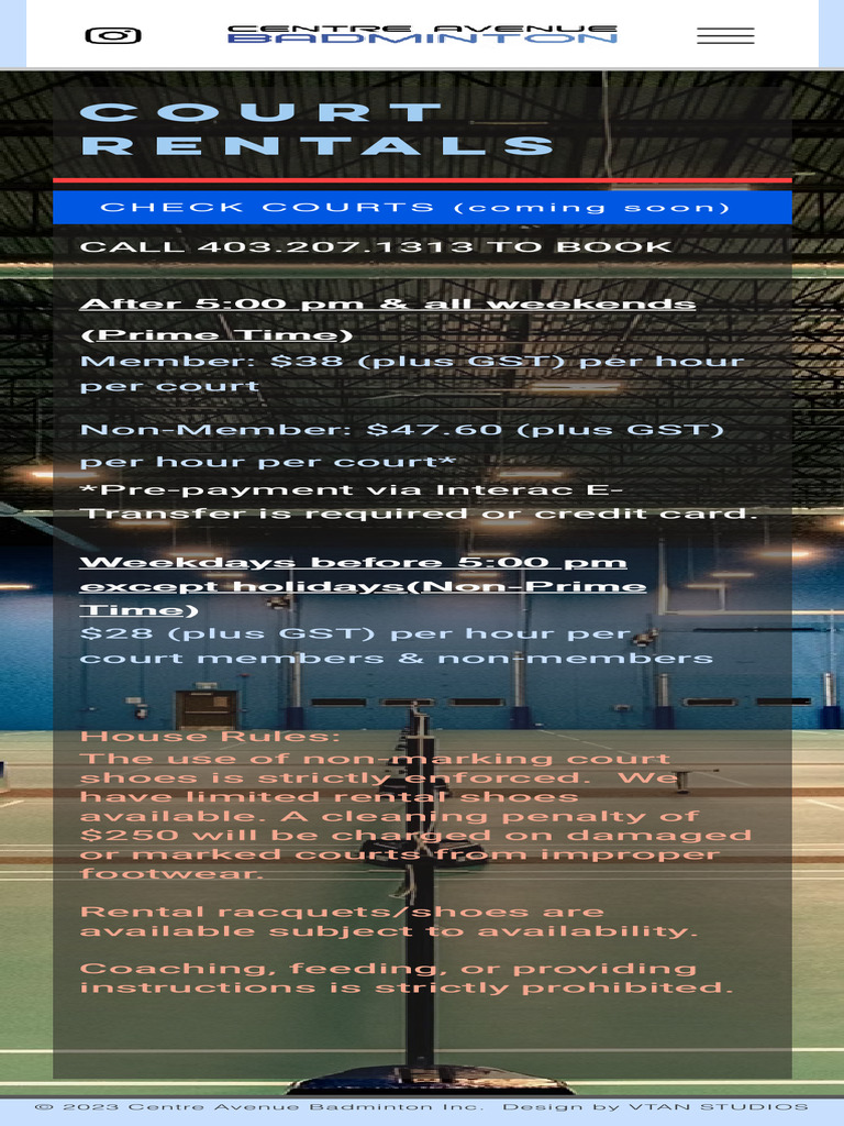 Badminton Court Rentals & Rates | PDF